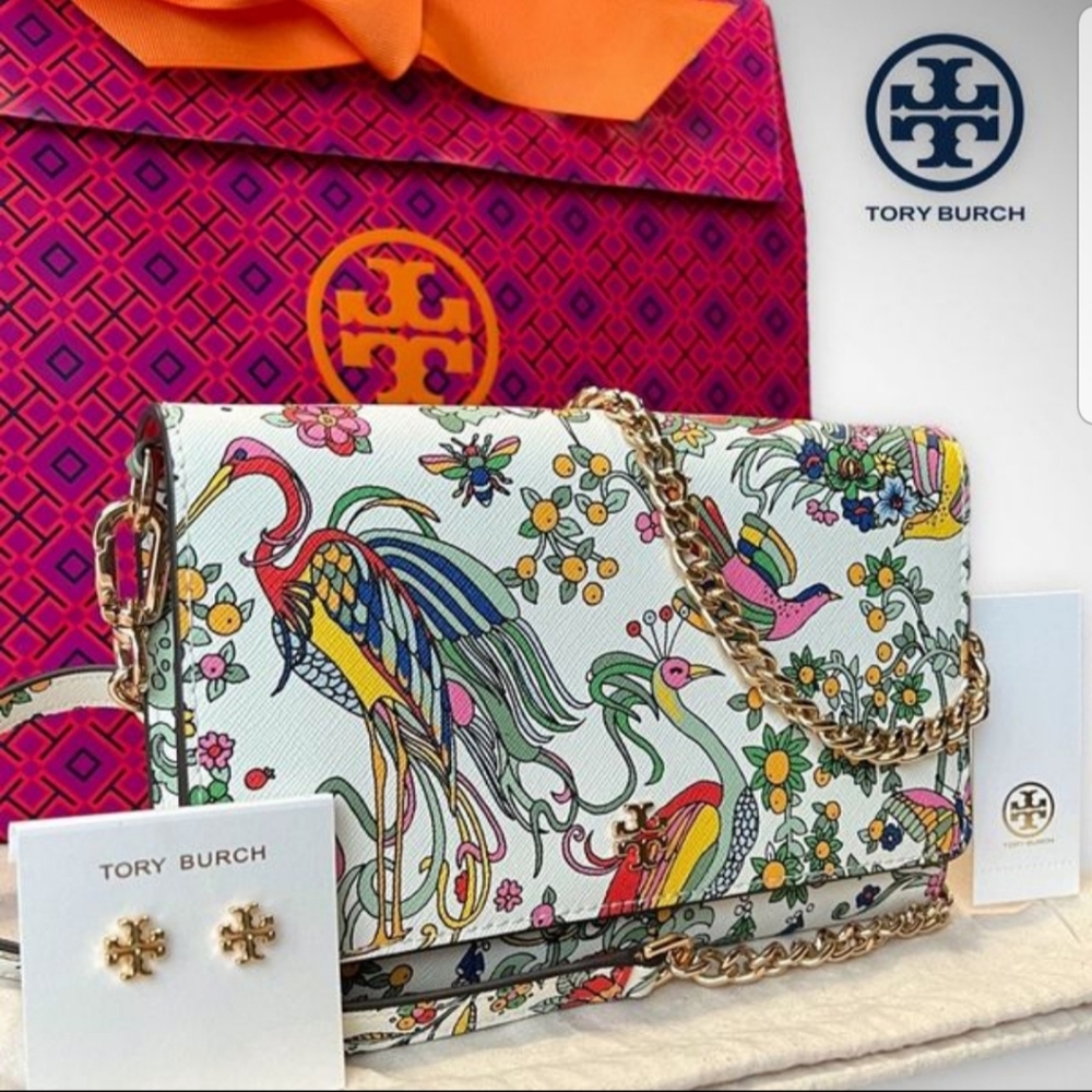 🎀NWT Authentic RARE Tory Burch Emerson Printed Chain Crossbody & 18k Gold Kira.